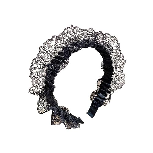 Retro-Stirnband aus schwarzer Spitze mit breiter Kante for Haarstyling – eleganter gewellter Kopfschmuck for Pressen der Haare von HUFFA