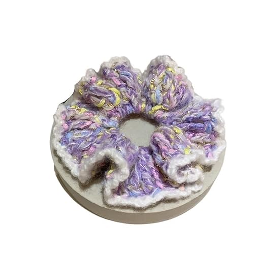 Rosa handgemachter Haarschmuck aus gestrickter Wolle mit Darmring - weiche und stylische Haargummis(Lila) von HUFFA