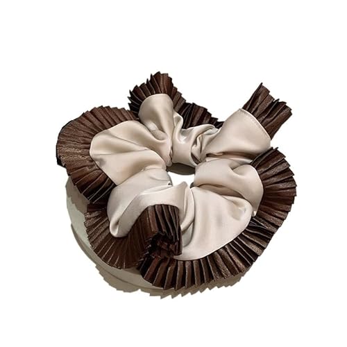 Satin Plissee Hohe Pferdeschwanz Haar Ring Dickdarm Haar Seil Haar Zubehör for Frauen(Beige) von HUFFA