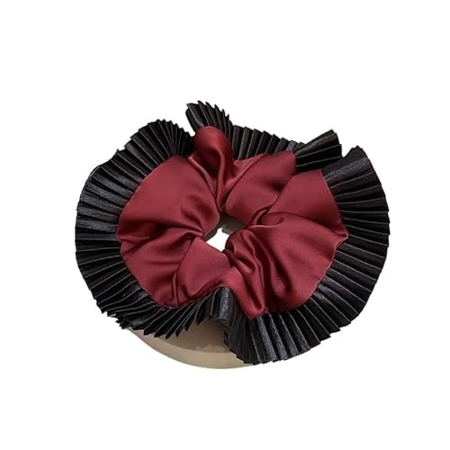 Satin Plissee Hohe Pferdeschwanz Haar Ring Dickdarm Haar Seil Haar Zubehör for Frauen(Rot) von HUFFA