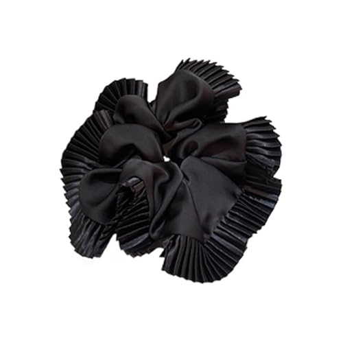 Satin Plissee Hohe Pferdeschwanz Haar Ring Dickdarm Haar Seil Haar Zubehör for Frauen(black) von HUFFA