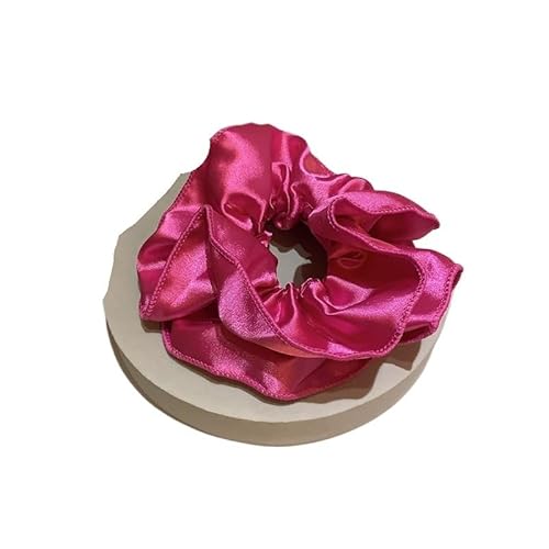 Satinfarbener, doppellagiger, plissierter Dickdarm-Haarring – hochelastisches, einfarbiges Haarseil, Gummiband, Schmuck, Haar-Accessoires(Rosered) von HUFFA