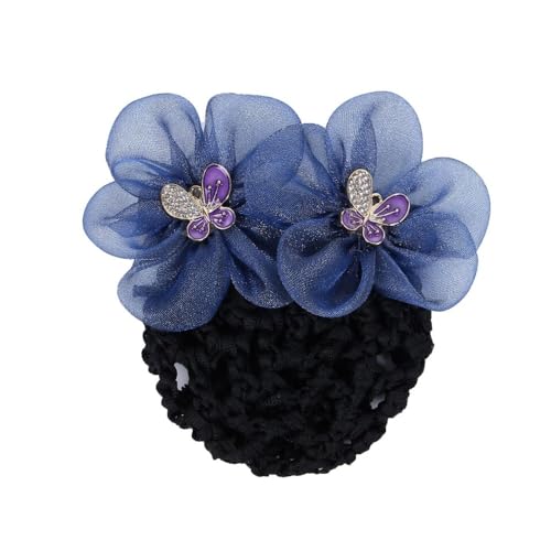Seidengarn Pfingstrose Blume Haarnetz Stewardess Kopfbedeckung Weibliche professionelle Haar Blume Netz Tasche Pan Haar Clip Haar Netz Arbeit Haar Clip(Navyblue net) von HUFFA