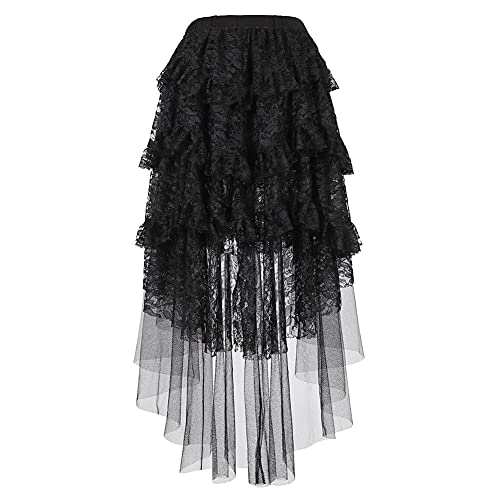 Sexy schwarzer Spitzenrock for Frauen geschichtetes Faltenrock Steampunk Asymmetrisch hohe Rüschen Tüll Tüll lange Röcke Plus Größe (Color : black, Size : L) von HUFFA