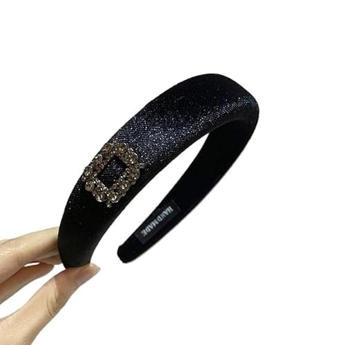Stilvoller breitkrempiger, beflockter, farblich passender Diamant-Haarreif, elegantes Haar-Accessoire for Frauen(black) von HUFFA