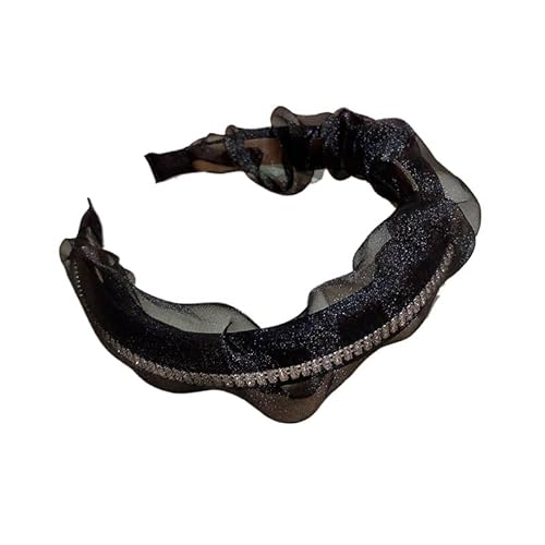 Stilvolles Netz-Stirnband mit Strasssteinen und kleiner Druck-Haarspange for Damen und Mädchen(black) von HUFFA