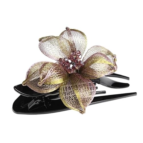 Strass Blume Kupferdraht Haarnadel Platte Haar weibliche Temperament Griff Clip halb Pferdeschwanz Clip(Champagne) von HUFFA