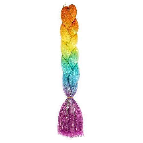 HUFFA Synthetische Ombre 24 Zoll Glitter Jumbo Braids Extensions funkeln Regenbogen farbige Flechthaar for Frauen DIY Frisur(H70) von HUFFA