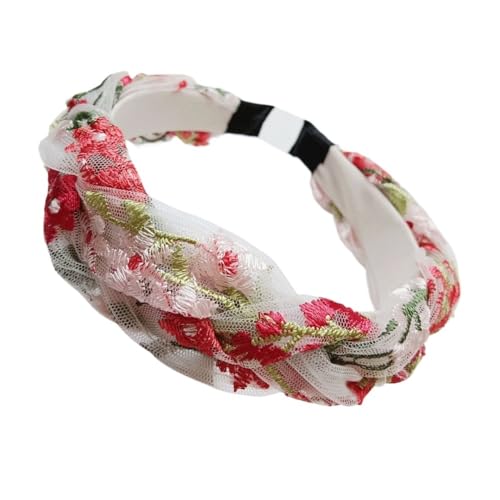 Twist Braid Flower Lace Transparent Breites Stirnband for Damen - Stilvolle Haar-Accessoires(Redbraidedheadband) von HUFFA