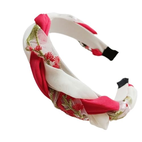 Twist Braid Flower Lace Transparent Breites Stirnband for Damen - Stilvolle Haar-Accessoires(Redwithheadband) von HUFFA