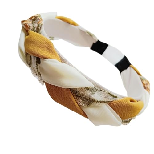 Twist Braid Flower Lace Transparent Breites Stirnband for Damen - Stilvolle Haar-Accessoires(Yellowhairband) von HUFFA