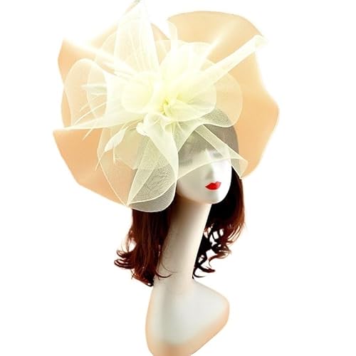 Vintage Braut Blumen Feder Hüte Hochzeit Zubehör Braut Net Hüte Weiß Fascinator Hüte Formale Anlass(Beige) von HUFFA