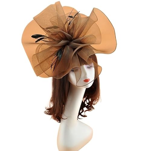 Vintage Braut Blumen Feder Hüte Hochzeit Zubehör Braut Net Hüte Weiß Fascinator Hüte Formale Anlass(Coffee) von HUFFA