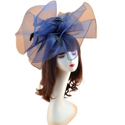 Vintage Braut Blumen Feder Hüte Hochzeit Zubehör Braut Net Hüte Weiß Fascinator Hüte Formale Anlass(Dark Blue) von HUFFA