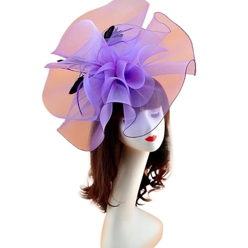 Vintage Braut Blumen Feder Hüte Hochzeit Zubehör Braut Net Hüte Weiß Fascinator Hüte Formale Anlass(Lila) von HUFFA
