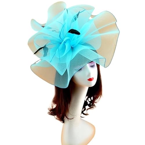 Vintage Braut Blumen Feder Hüte Hochzeit Zubehör Braut Net Hüte Weiß Fascinator Hüte Formale Anlass(Skye blue) von HUFFA