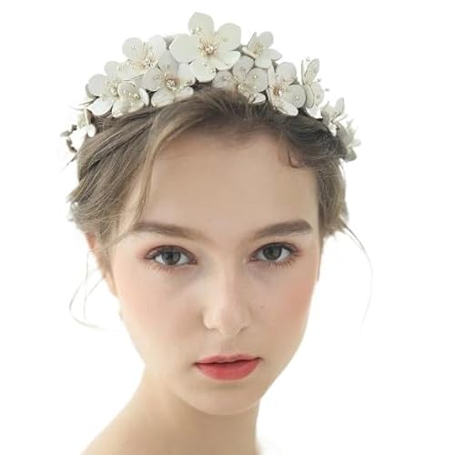 Vintage Frauen Kristall Perle Haarband Leder Blume Tiara Hochzeit Partei Schmuck Mädchen Haar Zubehör Braut Kronen(A) von HUFFA