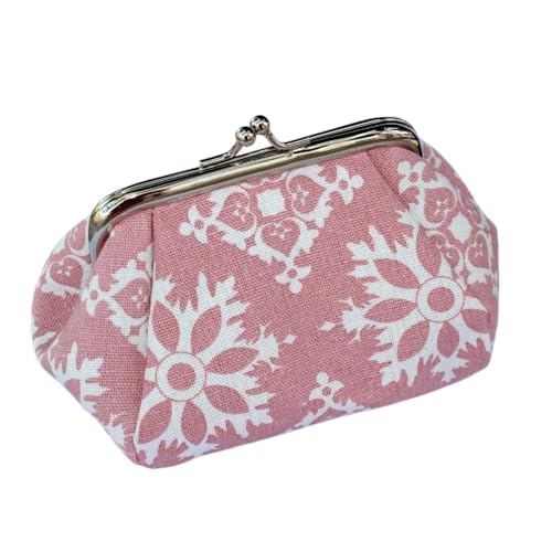 Vintage Haspe Blume Gedruckt Frauen Kurze Brieftasche Leinwand Karte Halter Retro Geldbörse Damen Karte Tasche for Frauen Kupplung Handtasche Tasche (Color : Pink 1, Size : One Size) von HUFFA