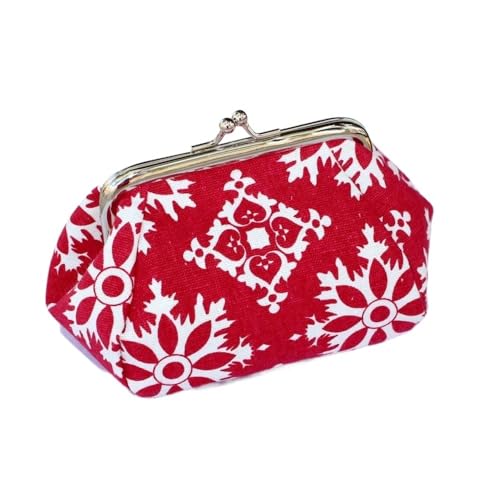 Vintage Haspe Blume Gedruckt Frauen Kurze Brieftasche Leinwand Karte Halter Retro Geldbörse Damen Karte Tasche for Frauen Kupplung Handtasche Tasche (Color : Red 1, Size : One Size) von HUFFA