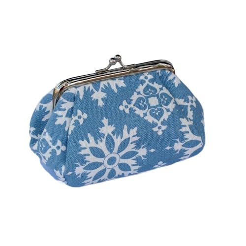 Vintage Haspe Blume Gedruckt Frauen Kurze Brieftasche Leinwand Karte Halter Retro Geldbörse Damen Karte Tasche for Frauen Kupplung Handtasche Tasche (Color : Sky Blue 1, Size : One Size) von HUFFA