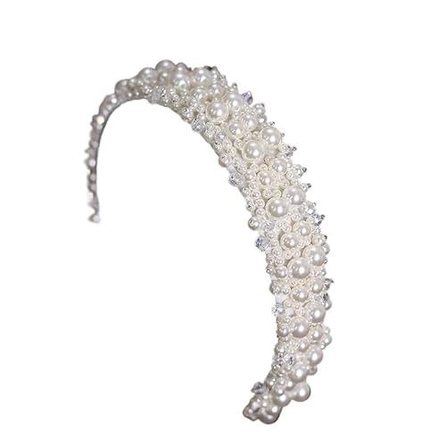 Volle Perle Spitze Stirnbänder Party Mädchen Braut Breiten Weißen Schleier Hochzeit Haar Ornament Haar Zubehör(Rhodium Plated) von HUFFA