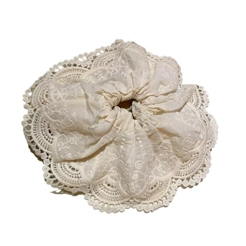 Weißer Heavy Industry Doppellagiger Spitzen-Haarring Luftiger Haarschmuck im französischen Stil mit großer Schleife(Beige) von HUFFA