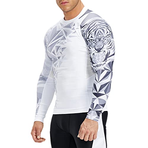 HUGE SPORTS BJJ Rashguard für Herren Langarm Kompressions Rash Guard für Surf MMA Jiu Jitsu Wrestling Kanu Beast Layer Tiger 3XL von HUGE SPORTS