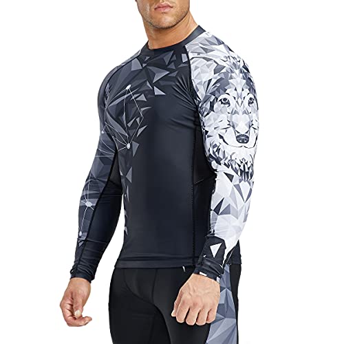 HUGE SPORTS BJJ Rashguard für Herren Langarm Kompressions Rash Guard für Surf MMA Jiu Jitsu Wrestling Kanu Beast Layer Wolf 2XL von HUGE SPORTS