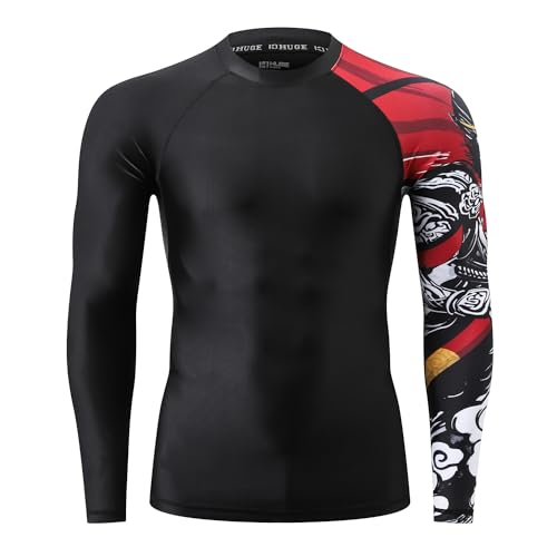 HUGE SPORTS Badeshirts für Männer UPF 50+ Schnelltrocknende Kompression Langarm Herren Rash Guard Wukong 2XL von HUGE SPORTS