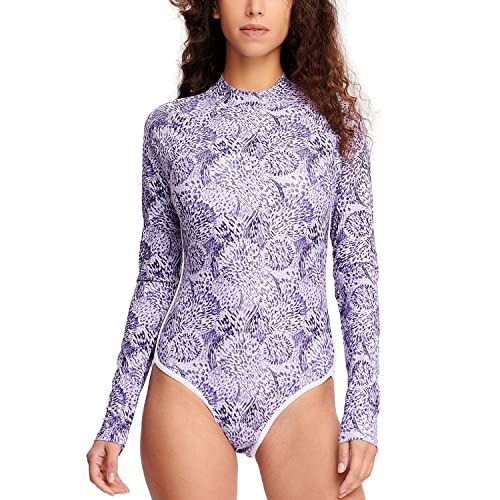 HUGE SPORTS Damen Badeanzug Langarm Schnell Trocknend Surfanzug Rücken-Reissverschluss Rashguard für Damen(Lila,2XL) von HUGE SPORTS