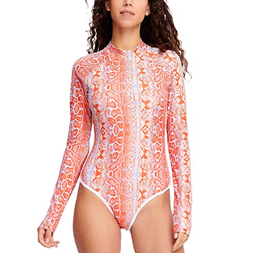 HUGE SPORTS Damen Badeanzug Langarm Schnell Trocknend Surfanzug Rücken-Reissverschluss Rashguard für Damen(Orange,M) von HUGE SPORTS