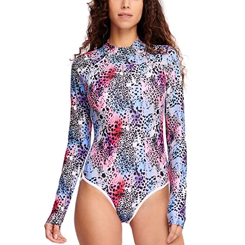 HUGE SPORTS Damen Badeanzug Langarm Schnell Trocknend Surfanzug Rücken-Reissverschluss Rashguard für Damen(Rosa,2XL) von HUGE SPORTS