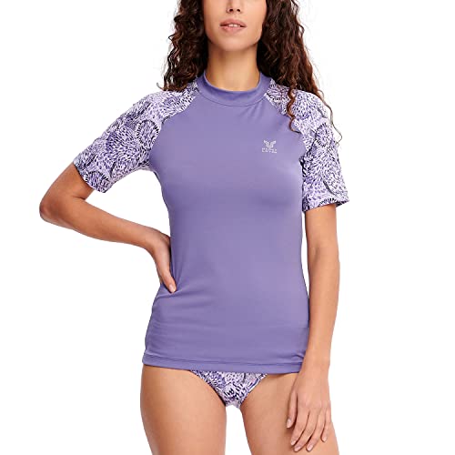 HUGE SPORTS Damen Rashguard Kurzarm Sonnenschutz Schwimmshirt Schnell Trocknend Surf Sport T-Shirt (Lila,2XL) von HUGE SPORTS