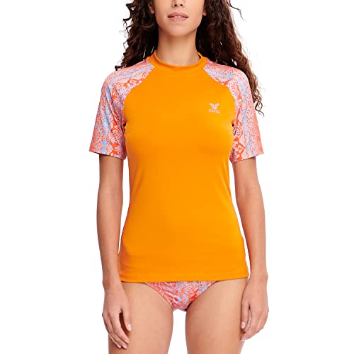 HUGE SPORTS Damen Rashguard Kurzarm Sonnenschutz Schwimmshirt Schnell Trocknend Surf Sport T-Shirt (Orange,2XL) von HUGE SPORTS