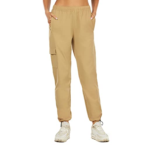 HUGE SPORTS Damen Vielseitige Outdoorhose Atmungsaktiv Sporthose für Workout und Casual Baggy Cargo Sweathose Khaki S von HUGE SPORTS