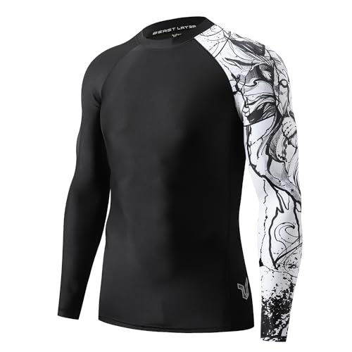 HUGE SPORTS Herren Badeshirts Langarm UPF 50+ Rashguard Sonnenshirts UV Sonnenschutz, Schwarzer Löwe, XXX-Large von HUGE SPORTS