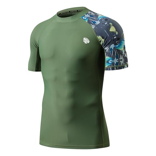 HUGE SPORTS Herren Kurzarm Splice Skins Rash Guard Shirt Schnelltrocknend Schwimmshirt Sonnenschutz Aborigine S von HUGE SPORTS