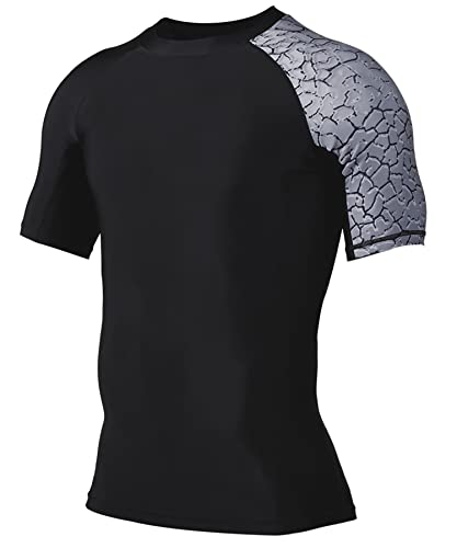 HUGE SPORTS Herren Kurzarm Splice Skins Rash Guard Shirt Schnelltrocknend Schwimmshirt Sonnenschutz Rissig L von HUGE SPORTS