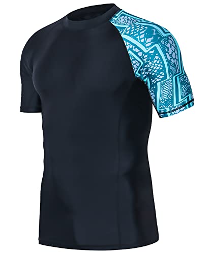 HUGE SPORTS Herren Kurzarm Splice Skins Rash Guard Shirt Schnelltrocknend Schwimmshirt Sonnenschutz Zickzack S von HUGE SPORTS