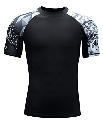 HUGE SPORTS Herren Kurzarm Splice Skins Rashguard Shirt Schwimmshirt Rash Vest für Schwimmen Surfen Adler 3XL von HUGE SPORTS