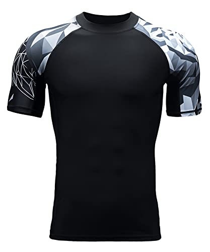 HUGE SPORTS Herren Kurzarm Splice Skins Rashguard Shirt Schwimmshirt Rash Vest für Schwimmen Surfen Bär 2XL von HUGE SPORTS