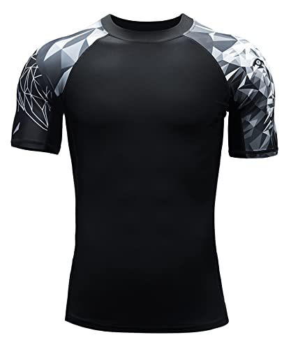 HUGE SPORTS Herren Kurzarm Splice Skins Rashguard Shirt Schwimmshirt Rash Vest für Schwimmen Surfen Löwe L von HUGE SPORTS