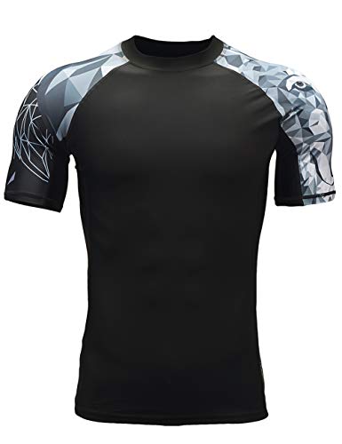 HUGE SPORTS Herren Kurzarm Splice Skins Rashguard Shirt Schwimmshirt Rash Vest für Schwimmen Surfen Wolf 2XL von HUGE SPORTS