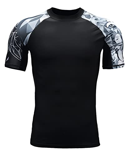 HUGE SPORTS Herren Kurzarm Splice Skins Rashguard Shirt Schwimmshirt Rash Vest für Schwimmen Surfen Wolf M von HUGE SPORTS