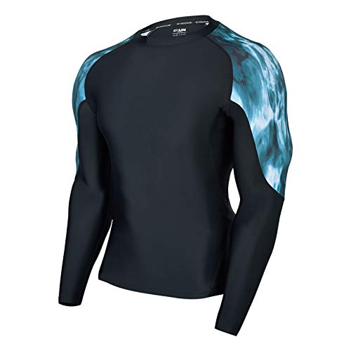 HUGE SPORTS Herren Rashguard zum Surfen Langarm Rash Vest Shirt für Schwimmen Outdoor Aktivitäten Tiefer Ozean XL von HUGE SPORTS