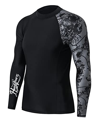 HUGE SPORTS Herren Spleiß Rashguard Langarm Rash Guard Shirt Wasser alle Outdoor Aktivitäten Surfen Schwimmen Piraterie L von HUGE SPORTS