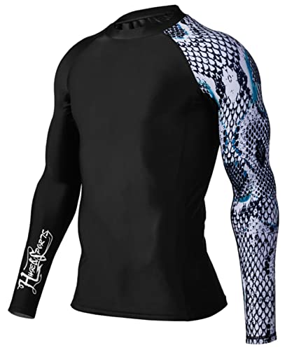 HUGE SPORTS Herren Spleiß Rashguard Langarm Rash Guard Shirt Wasser alle Outdoor Aktivitäten Surfen Schwimmen Schlangenschuppe 2XL von HUGE SPORTS
