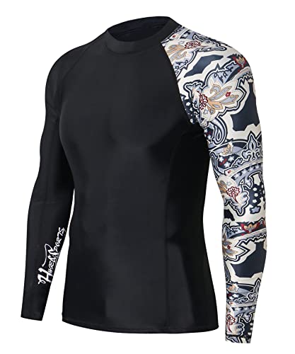 HUGE SPORTS Herren Spleiß Rashguard Langarm Rash Guard Shirt Wasser alle Outdoor Aktivitäten Surfen Schwimmen (Teilt, 2XL) von HUGE SPORTS