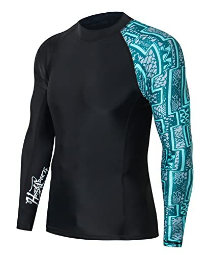 HUGE SPORTS Herren Spleiß Rashguard Langarm Rash Guard Shirt Wasser alle Outdoor Aktivitäten Surfen Schwimmen (Zickzack, 2XL) von HUGE SPORTS