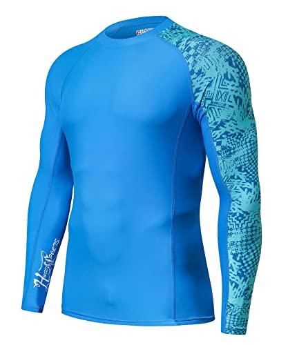 HUGE SPORTS Herren Spleiß Rashguard Langarm Rash Guard Shirt Wasser alle Outdoor Aktivitäten Surfen Schwimmen Blau Digital 2XL von HUGE SPORTS